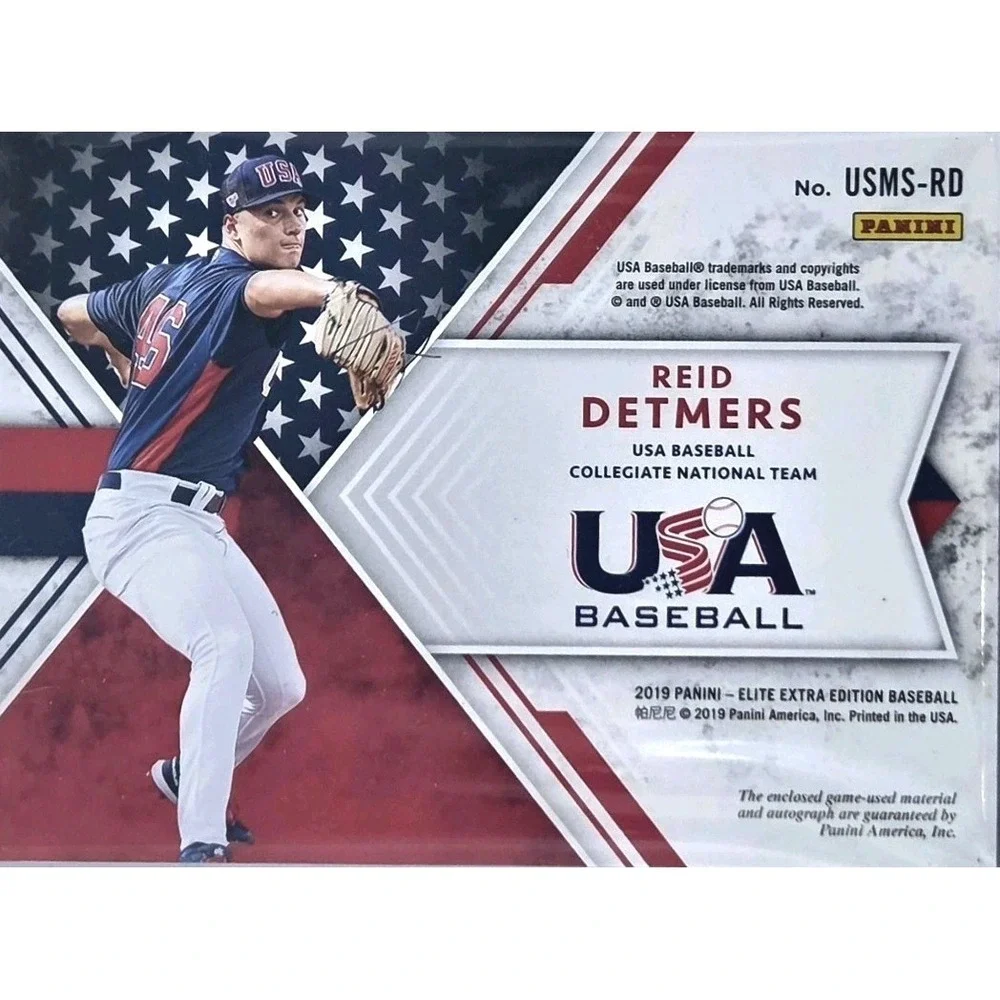 2019 Panini Elite Extra Edition- Reid Detmers Team USA Triple Patch Auto #/99